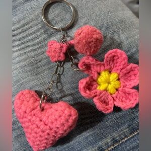 Charming Pink Crochet Keychain with Flower and Heart